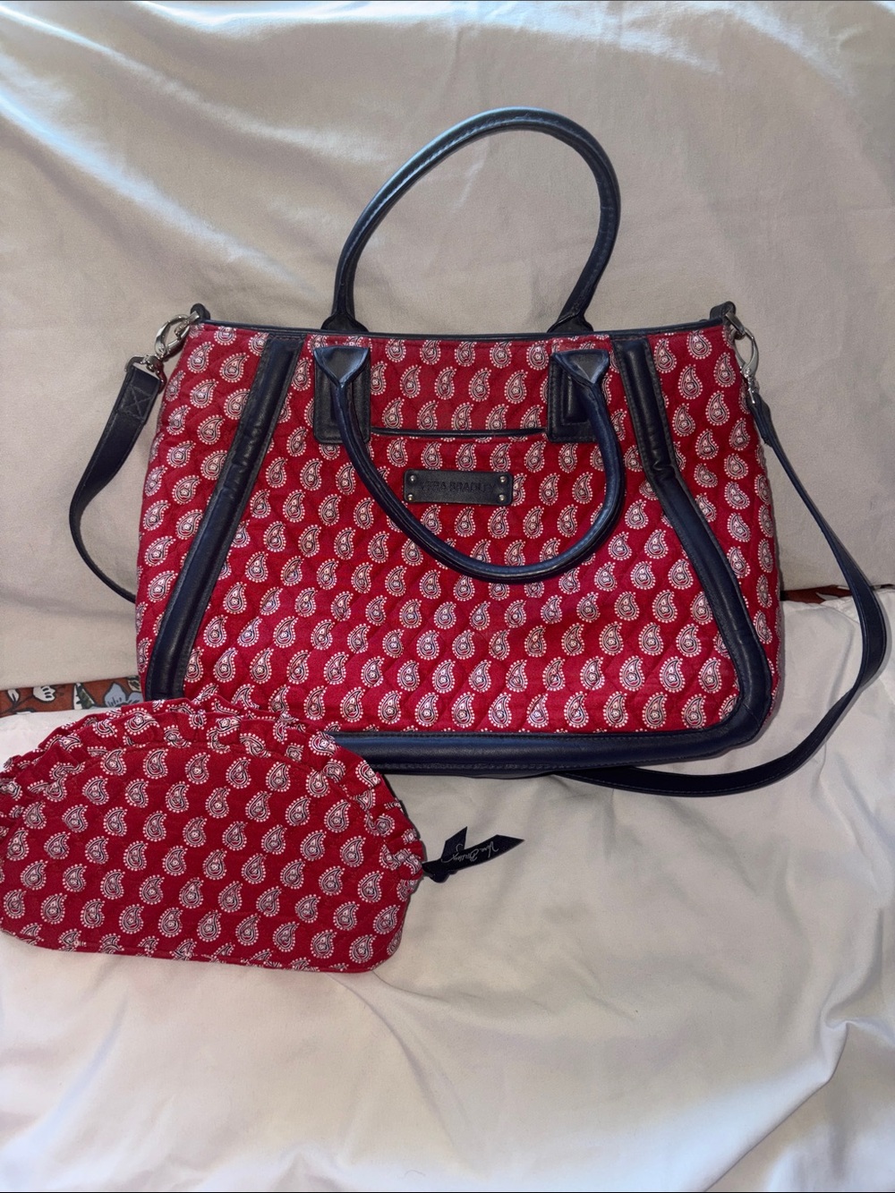 Vera Bradley: Red Paisley Pattern Satchel Handbag with Pouch - Unbranded